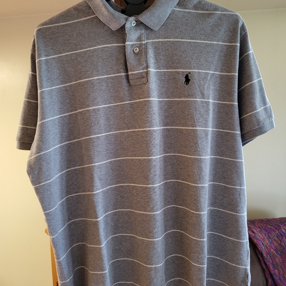 Ralph Lauren Polo Shirt Gray with White Strips XL